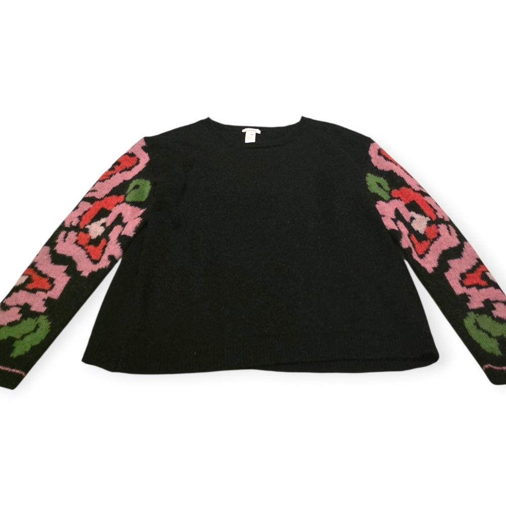Sundance Knit Floral Sleeve Mohair Wool Blend Sweater - Picture 2 of 7